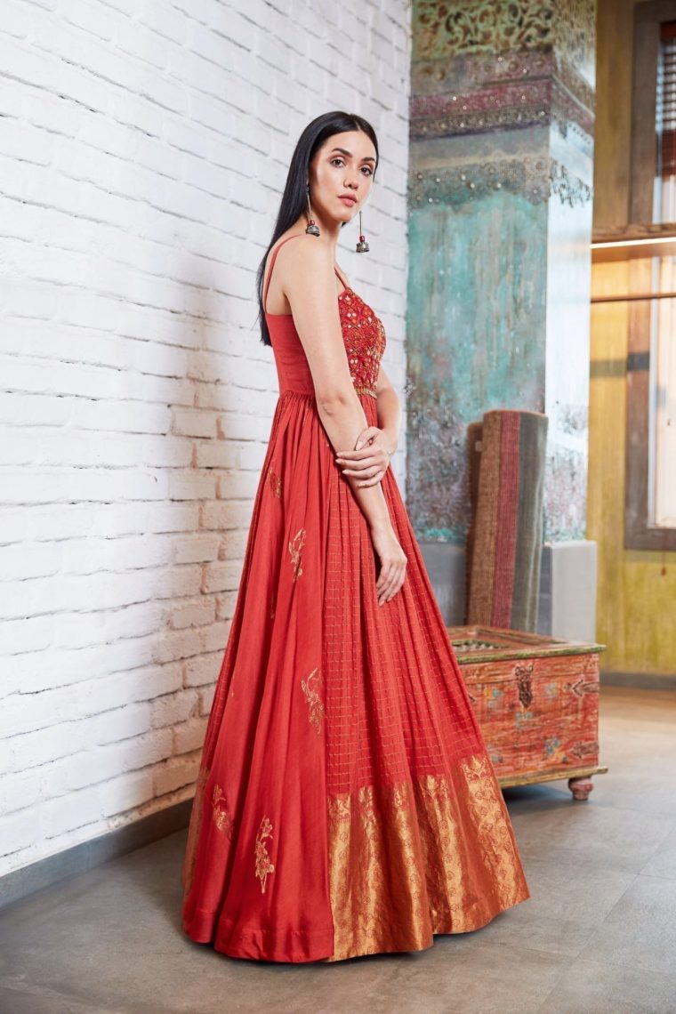 Red Embroidered Gown