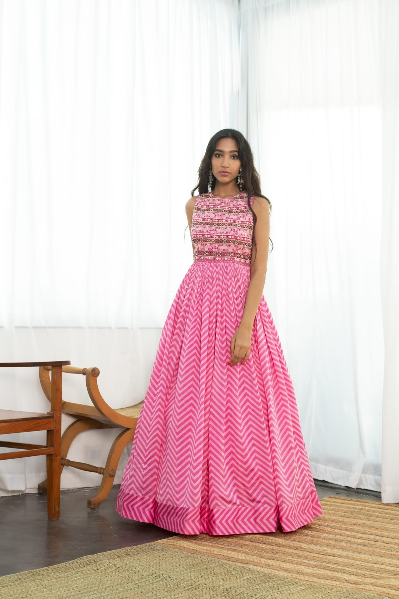 Pink Chevron Maxi Dress – Label Anushree