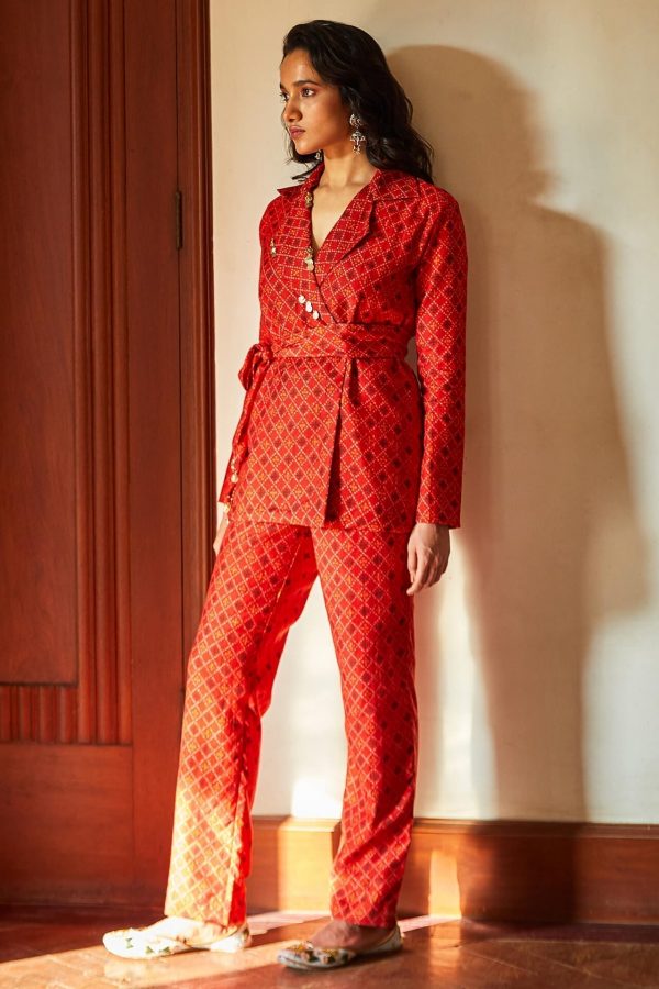 Red Bandhani Printed Pantsuit