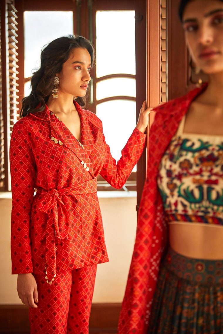 Red Bandhani Printed Pantsuit